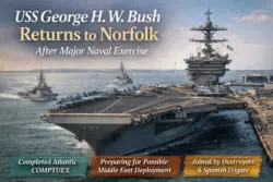 The Nuclear Powered Aircraft Carrier Uss George H. W. Bush Returned To Norfolk After Completing Comptuex Exercises in The Atlantic